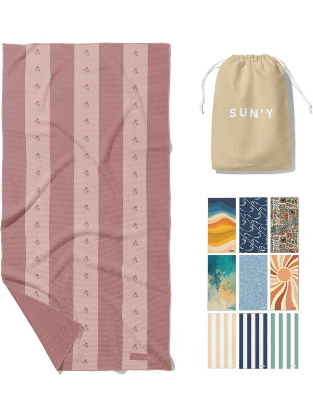 Coastal Rose Waffle Microfiber Beach Towel - Sand-Free, Quick Dry, Lightweight